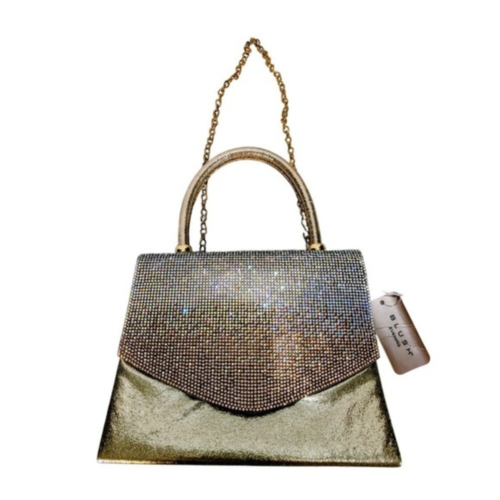Gold Rhinestone Evening Bag with‎ Chain Strap